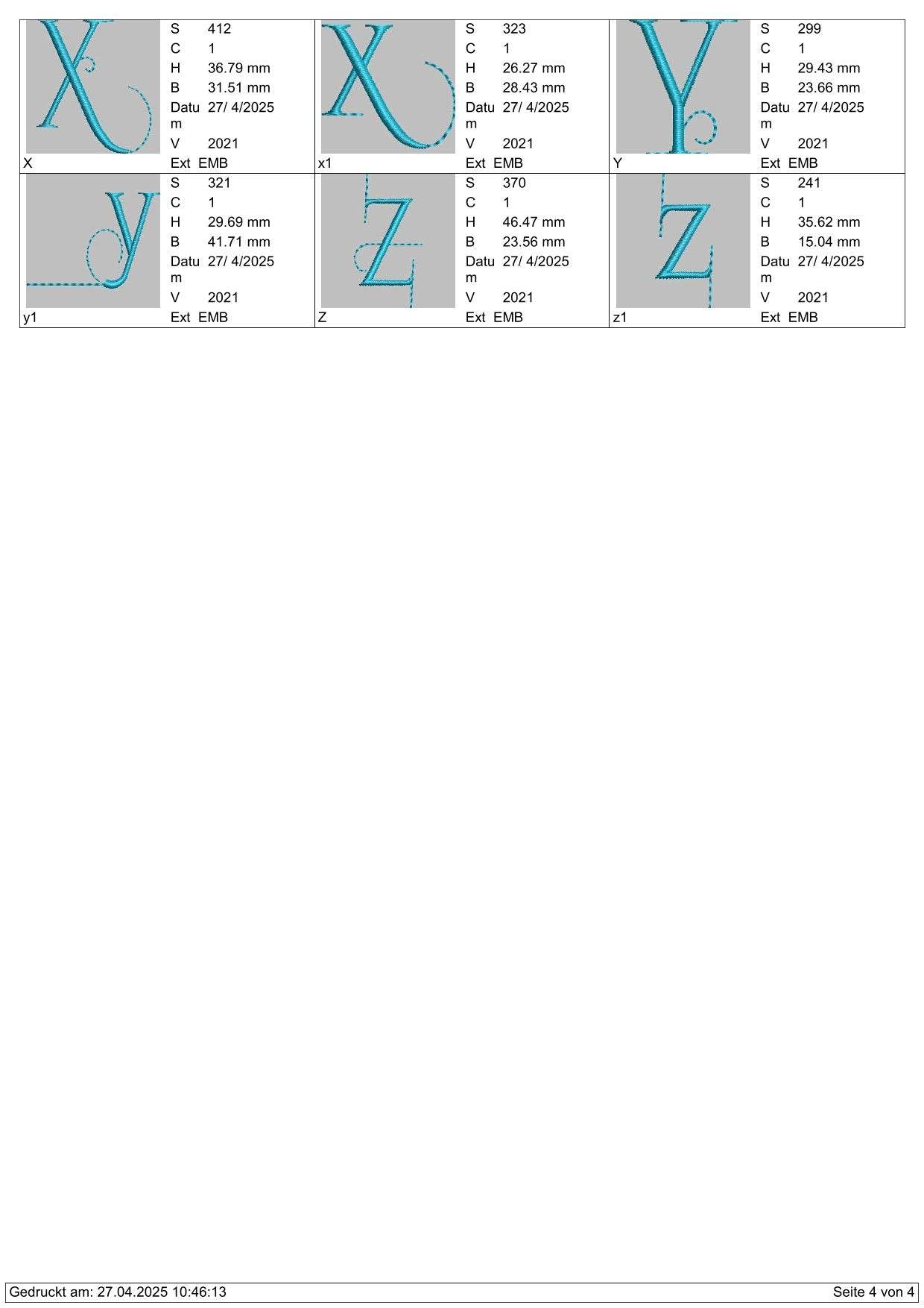 Stickdatei Schrift ca.3cm Buchstaben und Zahlen Set 2519 - Sewando