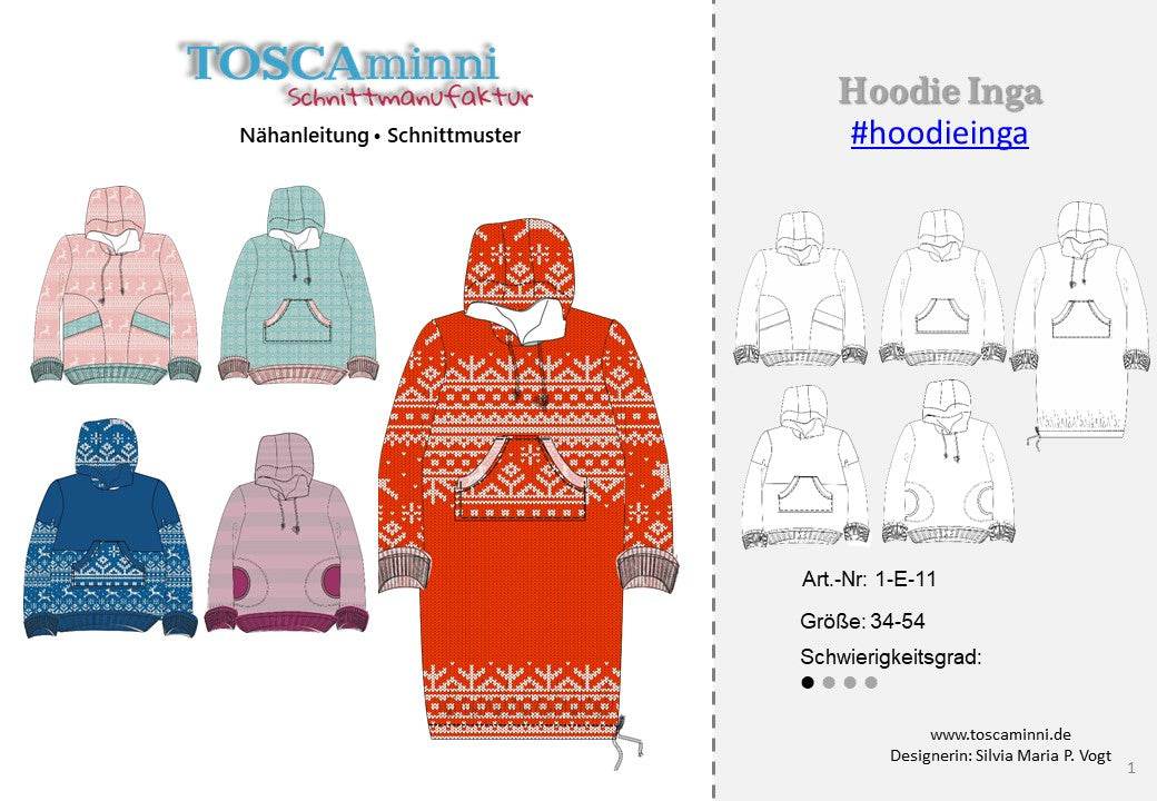 Schnittmuster Hoodie Inga Slim Gr. 34-54 - Sewando