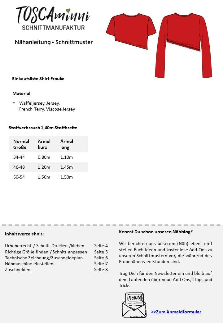Schnittmuster Damen Shirt Frauke Größe 34-54 asymetrisch - Sewando