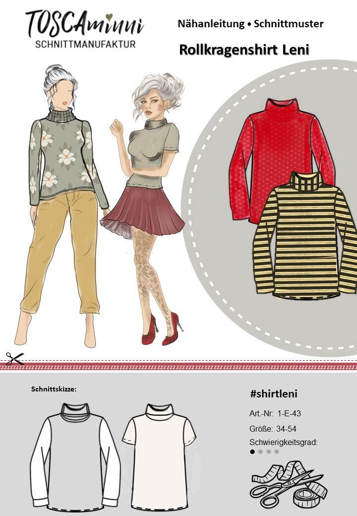Schnittmuster Shirt Leni Gr. 34-54 für Nähanfänger - Sewando