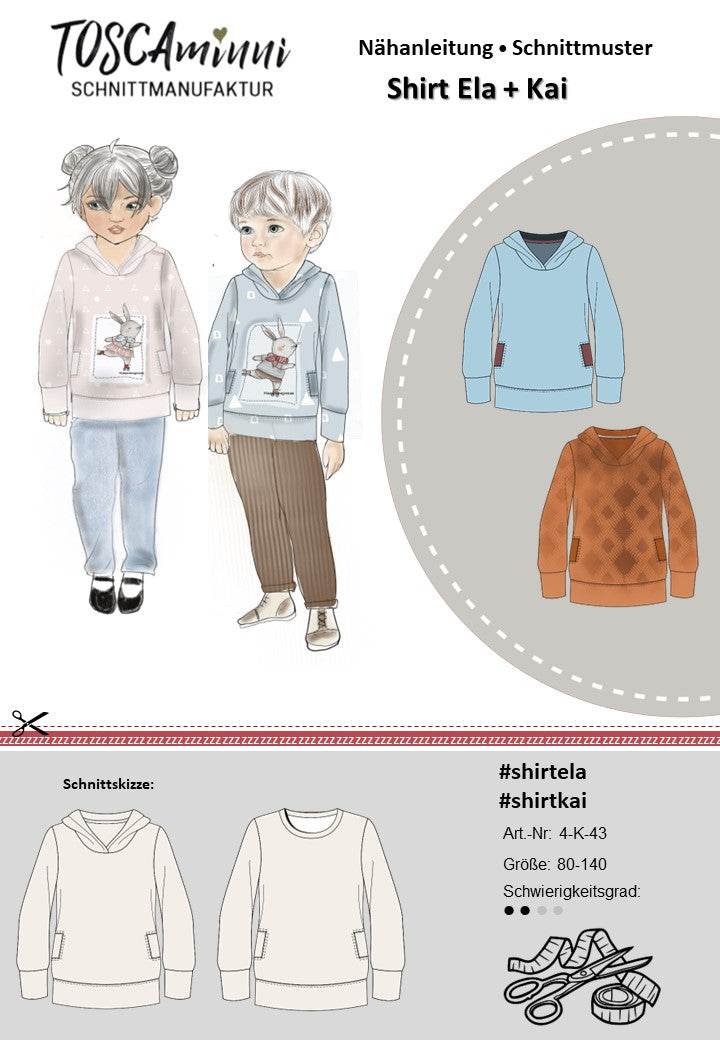 Schnittmuster Kinder Hoodie Ela+Kai Gr. 80-140 - Sewando