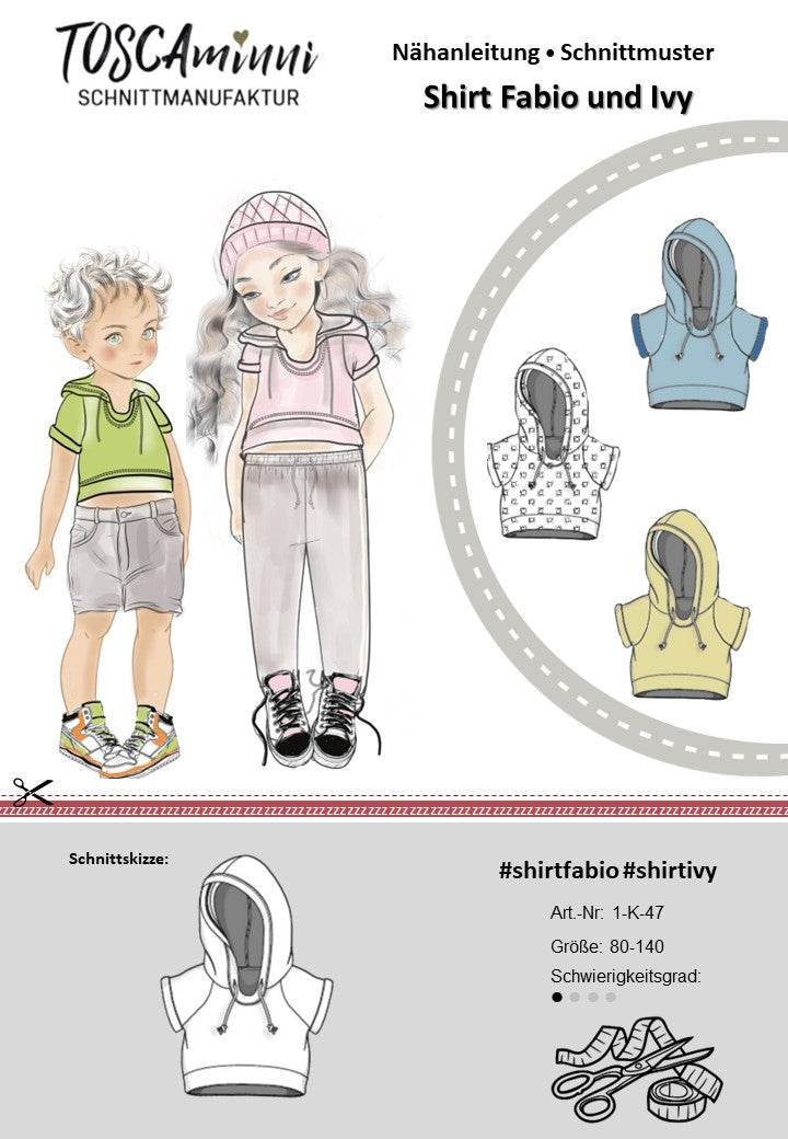 Schnittmuster Kinder Shirt Fabio + Ivy Gr. 80-140 | Cropshirt - Sewando
