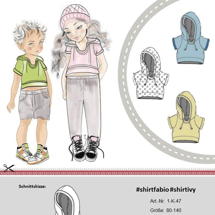 Schnittmuster Kinder Shirt Fabio + Ivy Gr. 80-140 | Cropshirt - Sewando