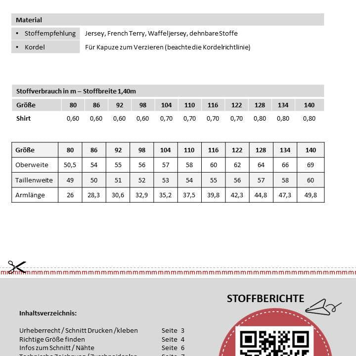 Schnittmuster Kinder Shirt Fabio + Ivy Gr. 80-140 | Cropshirt - Sewando