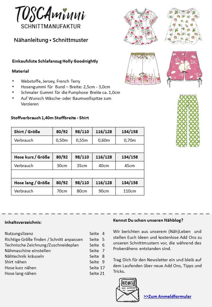 Schnittmuster Kinder Schlafanzug Holly Gr. 80-140 - Sewando