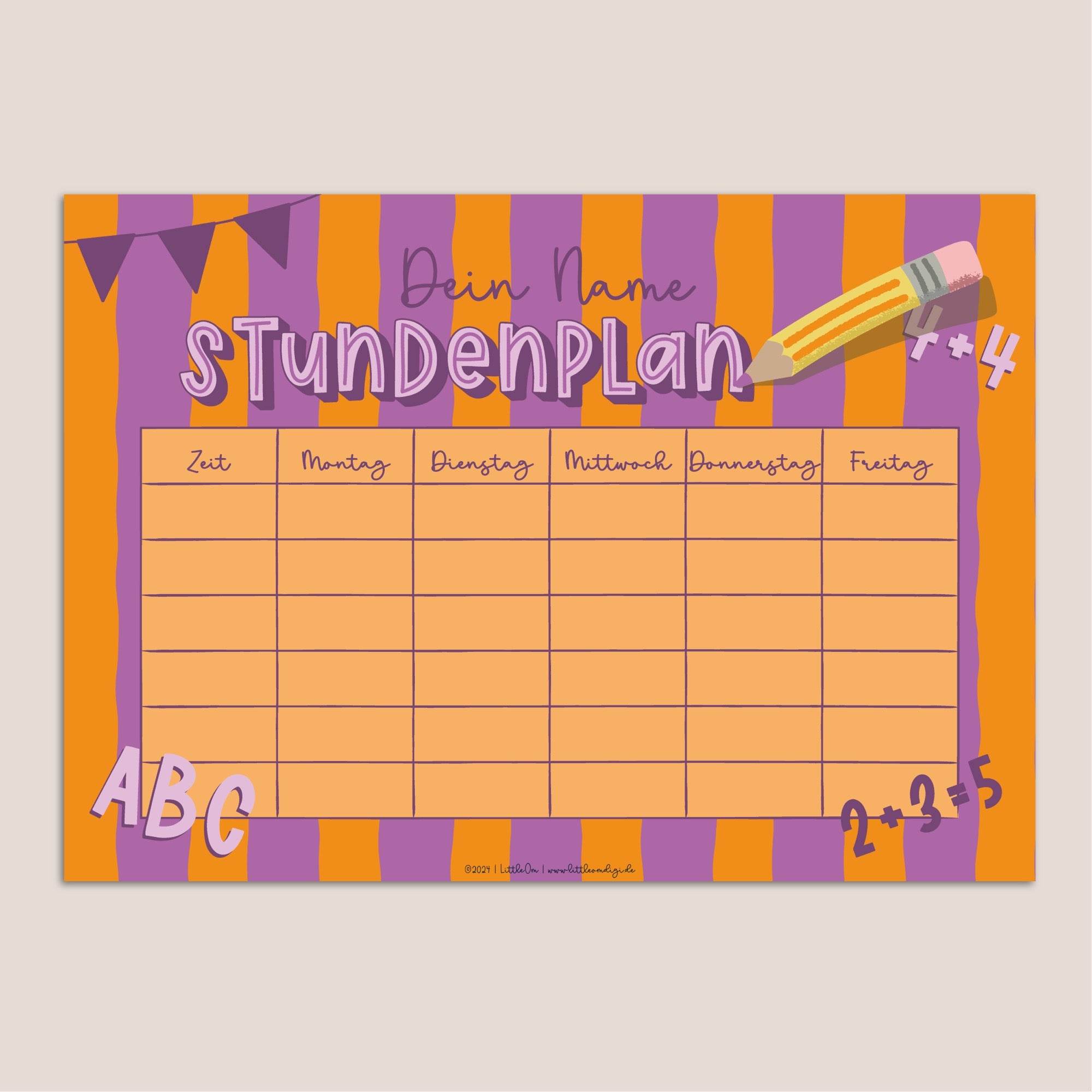 Stundenplan mit eigenem Namen - orange / lila - Printable - Sewando