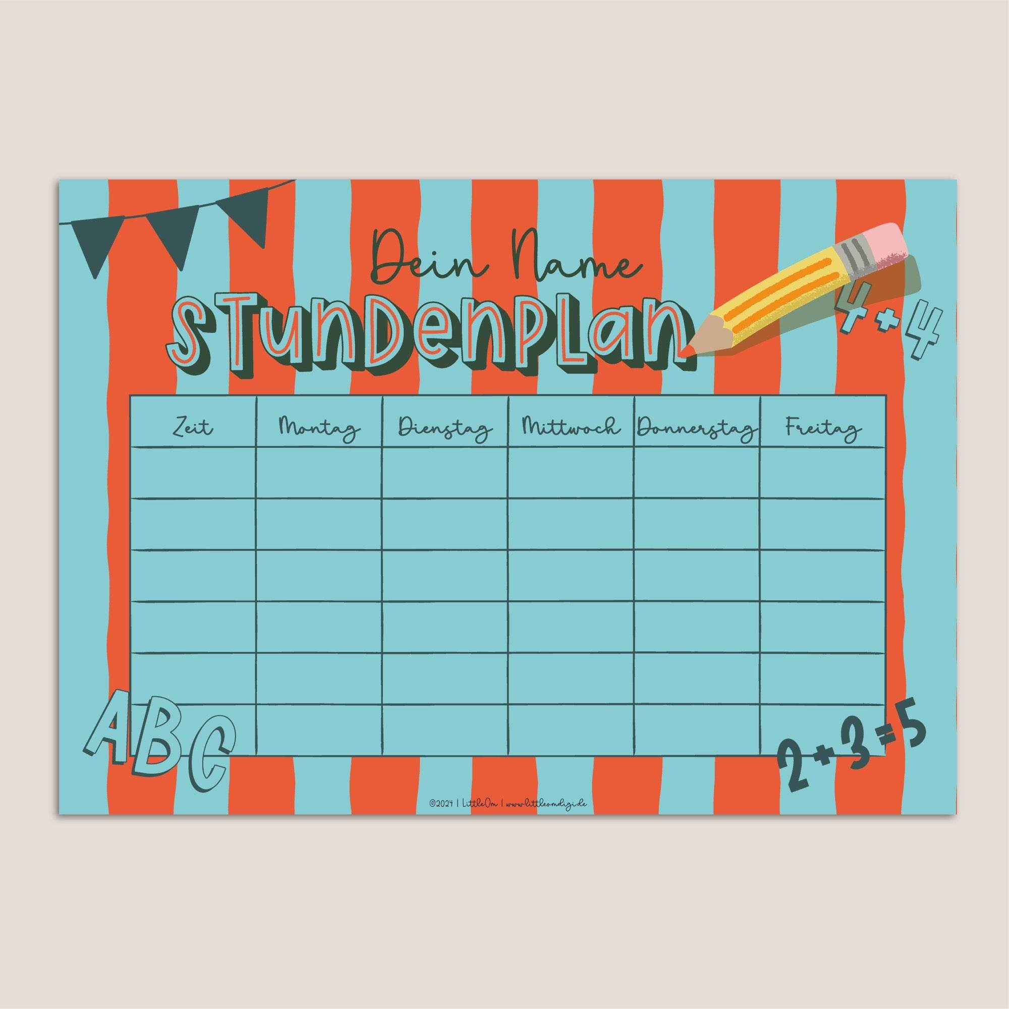 Stundenplan mit eigenem Namen - rot / blau - Printable - Sewando