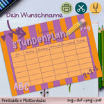 Stundenplan mit eigenem Namen - orange / lila - Printable - Sewando