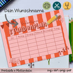 Stundenplan mit eigenem Namen - rosa / rot - Printable - Sewando