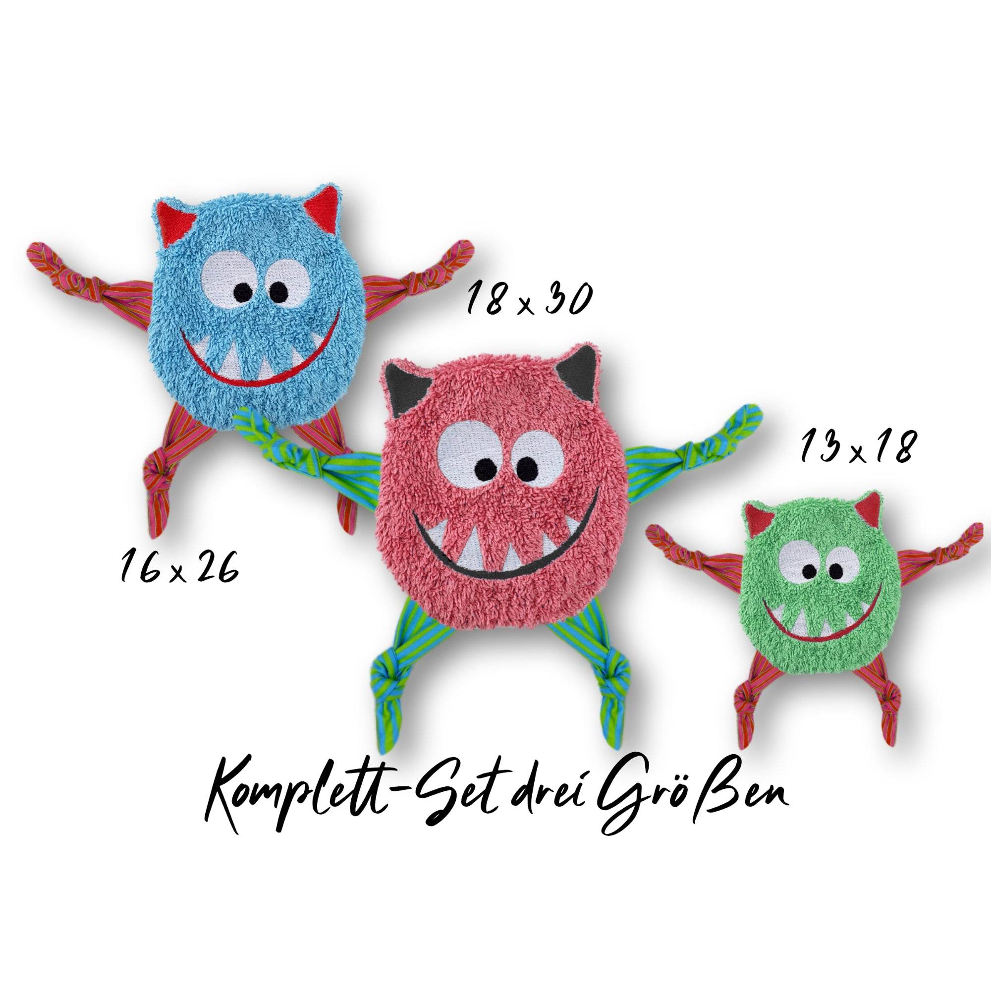 Stickdatei ITH Monsterchen Kuscheltuch drei Größen, Schmusetuch, Kuscheltier - Sewando