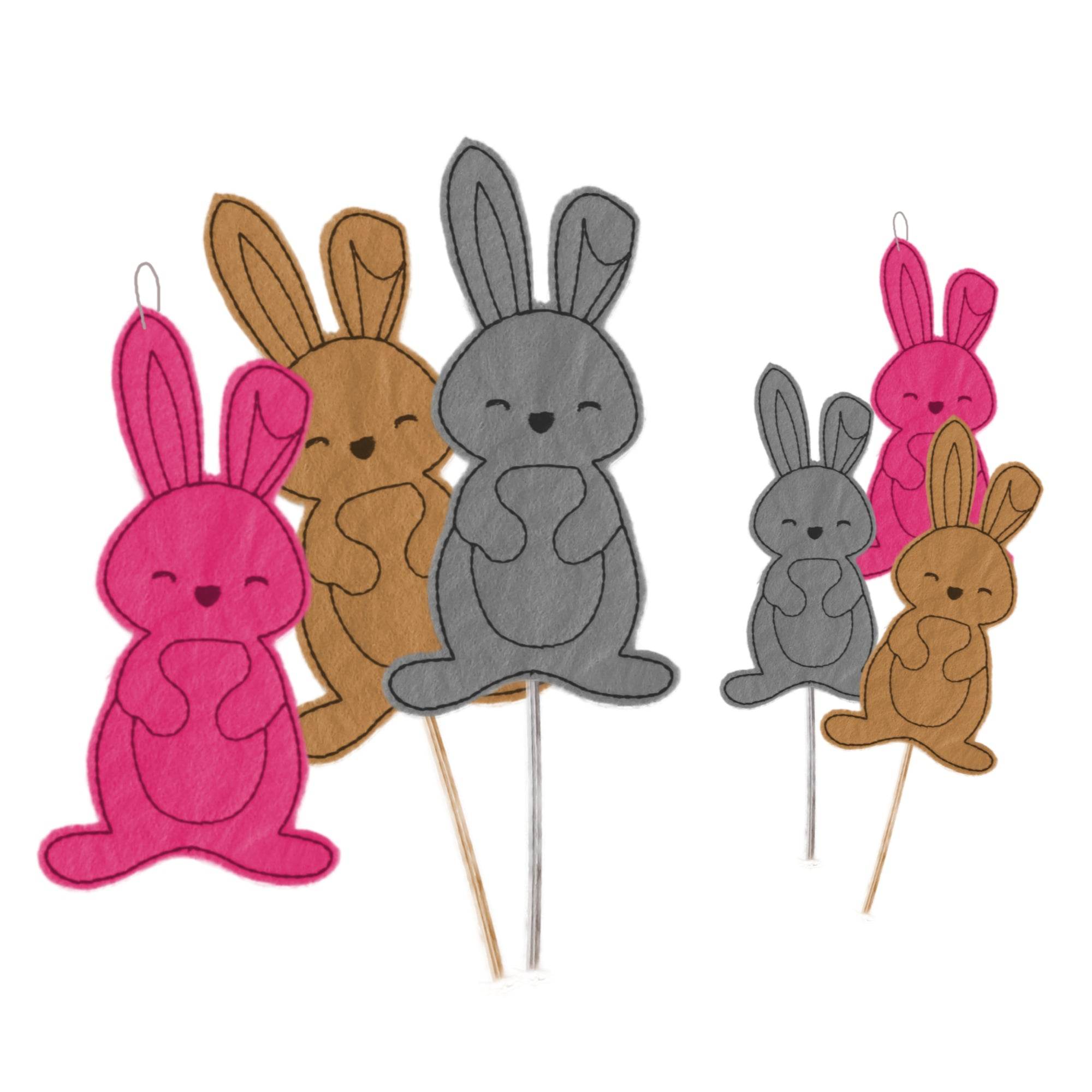 Stickdatei Hase, Anhänger, Blumentopf, Stab, Ostern, Frühling, 2 Größen, Redworkstich - Sewando
