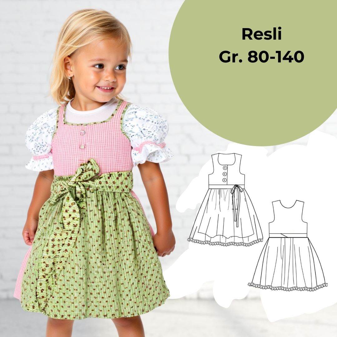 Schnittmuster Kinderdirndl Resli Gr. 80-140 | A4-/A0-Datei - Sewando