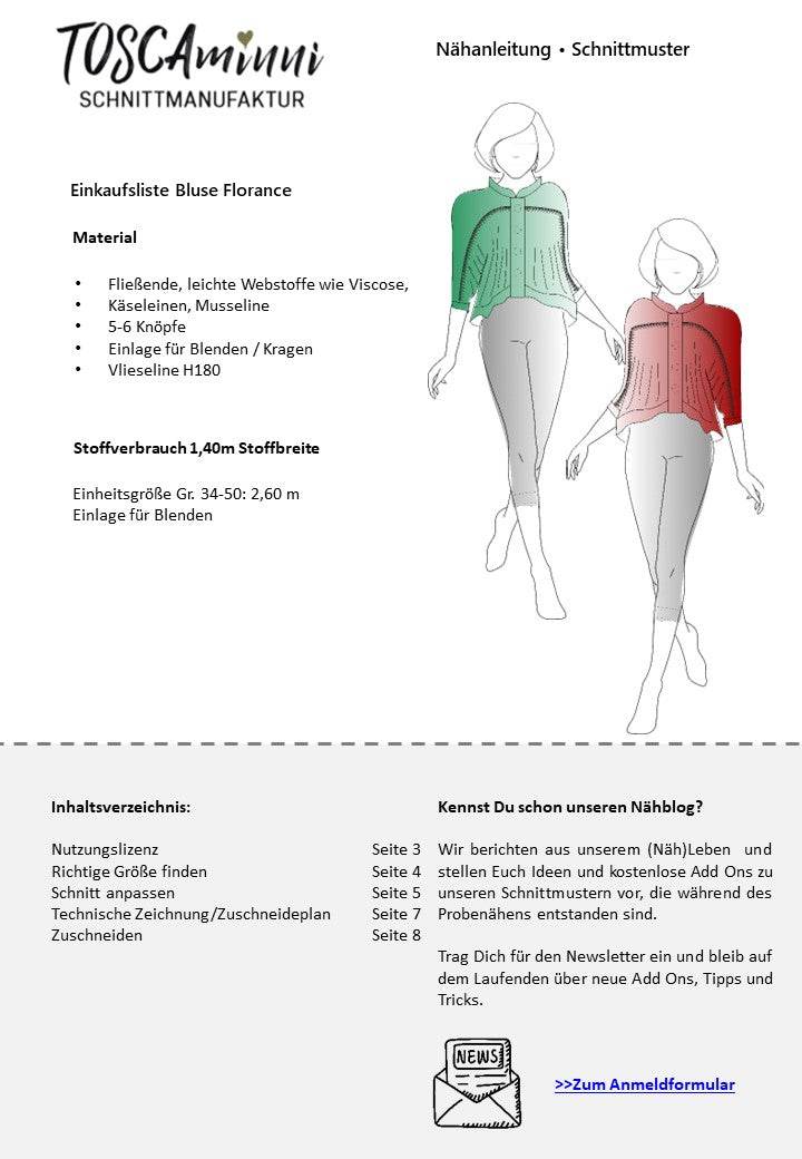 Schnittmuster Bluse Florance Gr. 34-50 | A4-/Großformat-Datei - Sewando