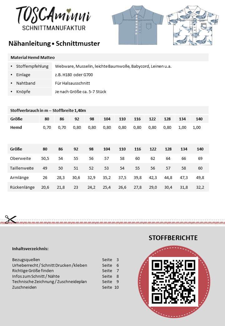 Schnittmuster für Jungen Hemd Gr. 80-140 - Sewando