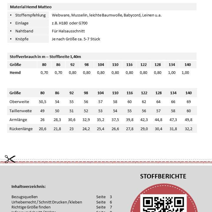 Schnittmuster für Jungen Hemd Gr. 80-140 - Sewando