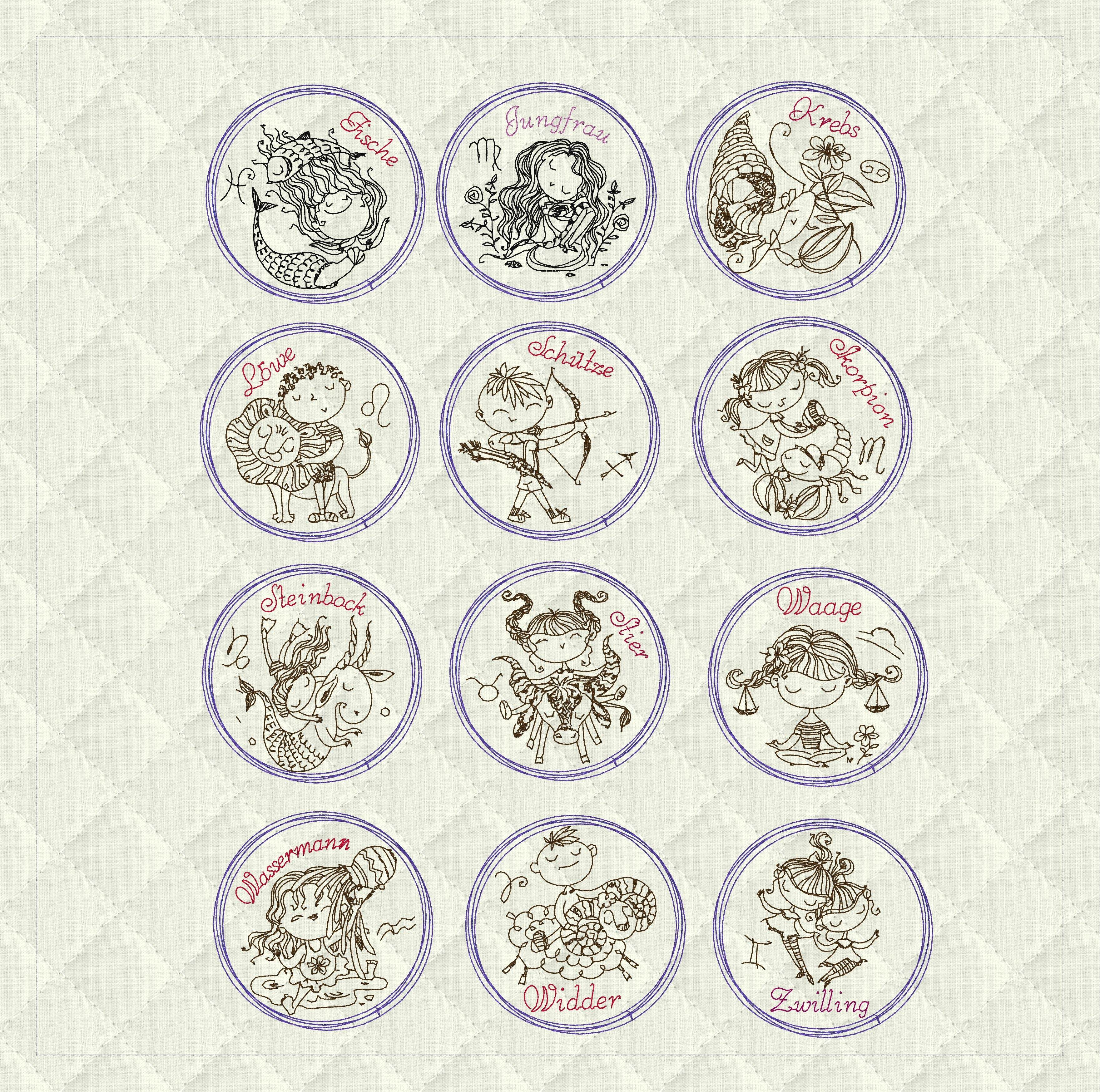 Stickdatei Sternzeichen Horoskop Button Set 980 - Sewando
