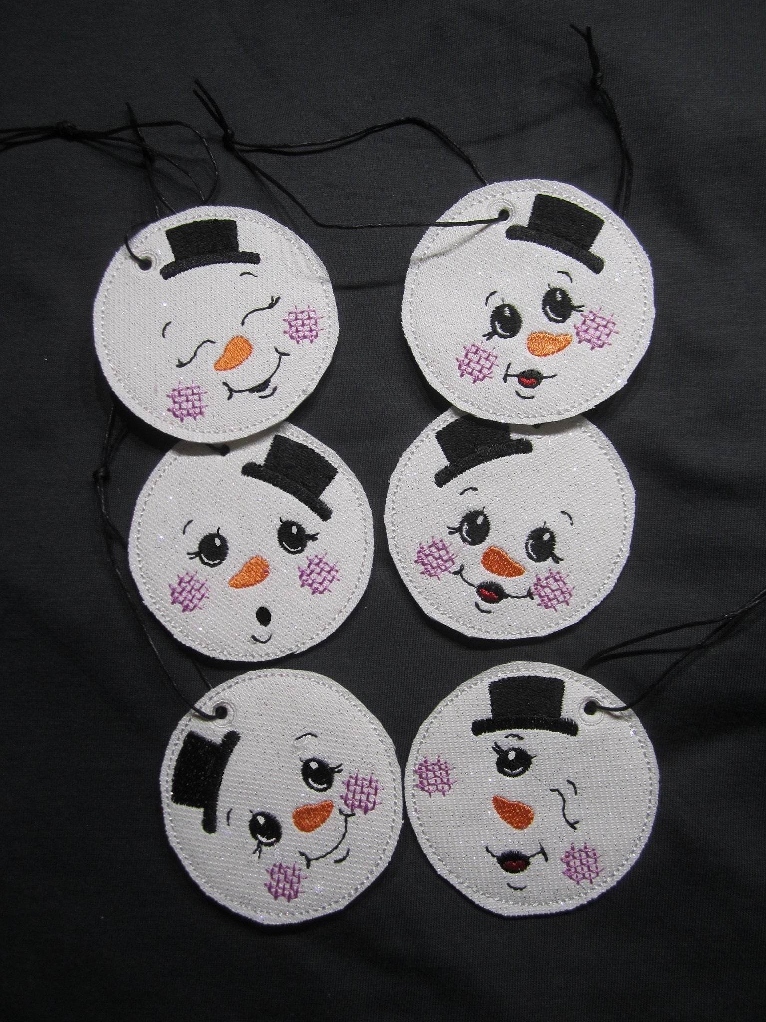 Stickdatei - 6 Schneemänner mit Gesicht (ITH und Doodle) - Sewando