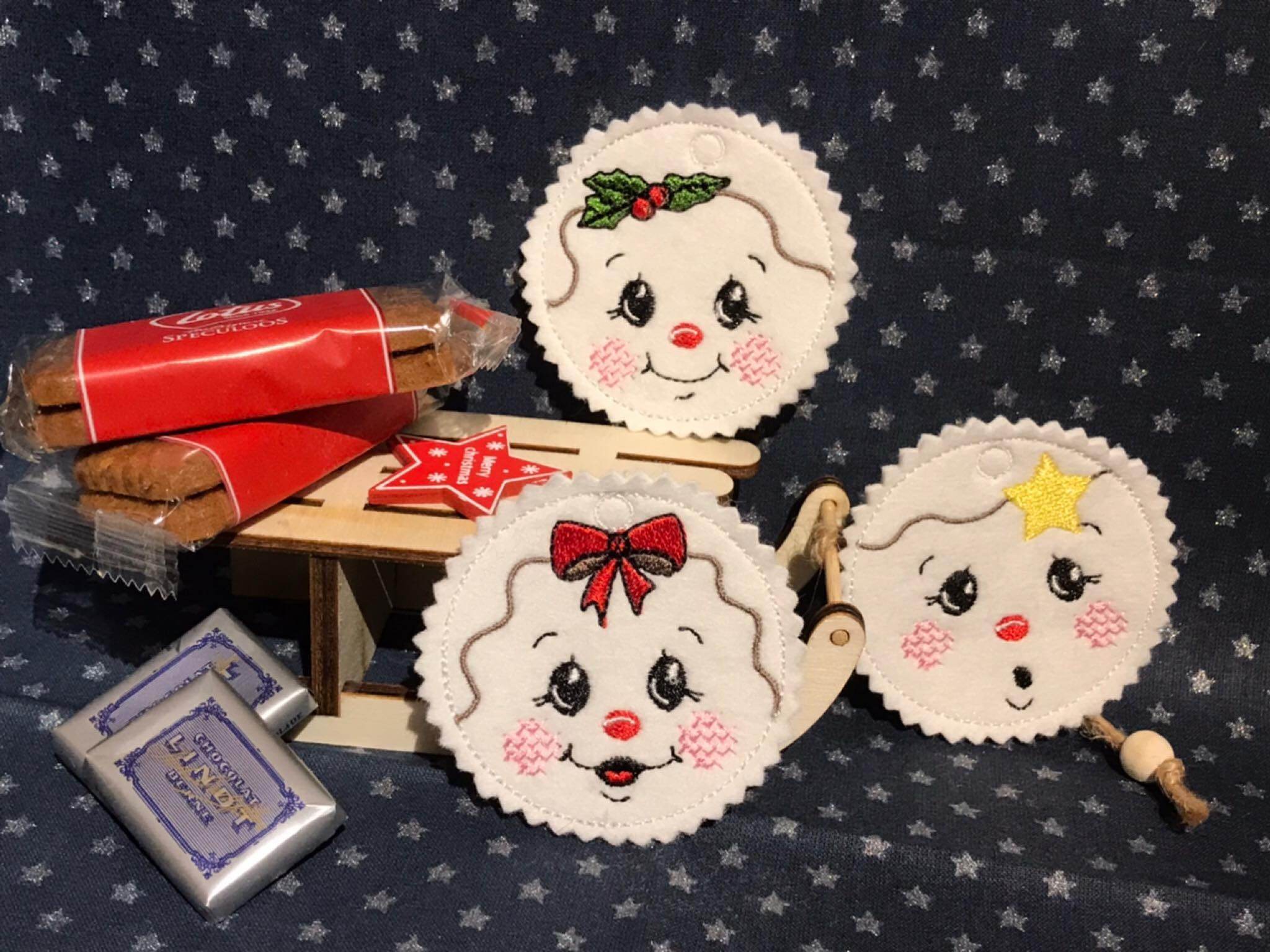 Stickdatei - 6 Kekse / Lebkuchen mit Gesicht (ITH und Doodle) - Sewando
