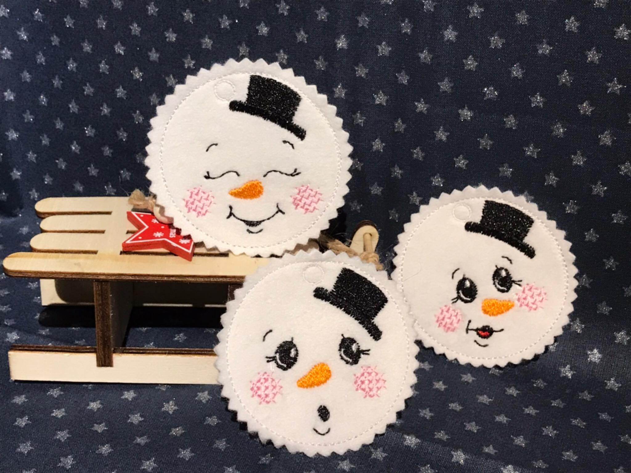 Stickdatei - 6 Schneemänner mit Gesicht (ITH und Doodle) - Sewando