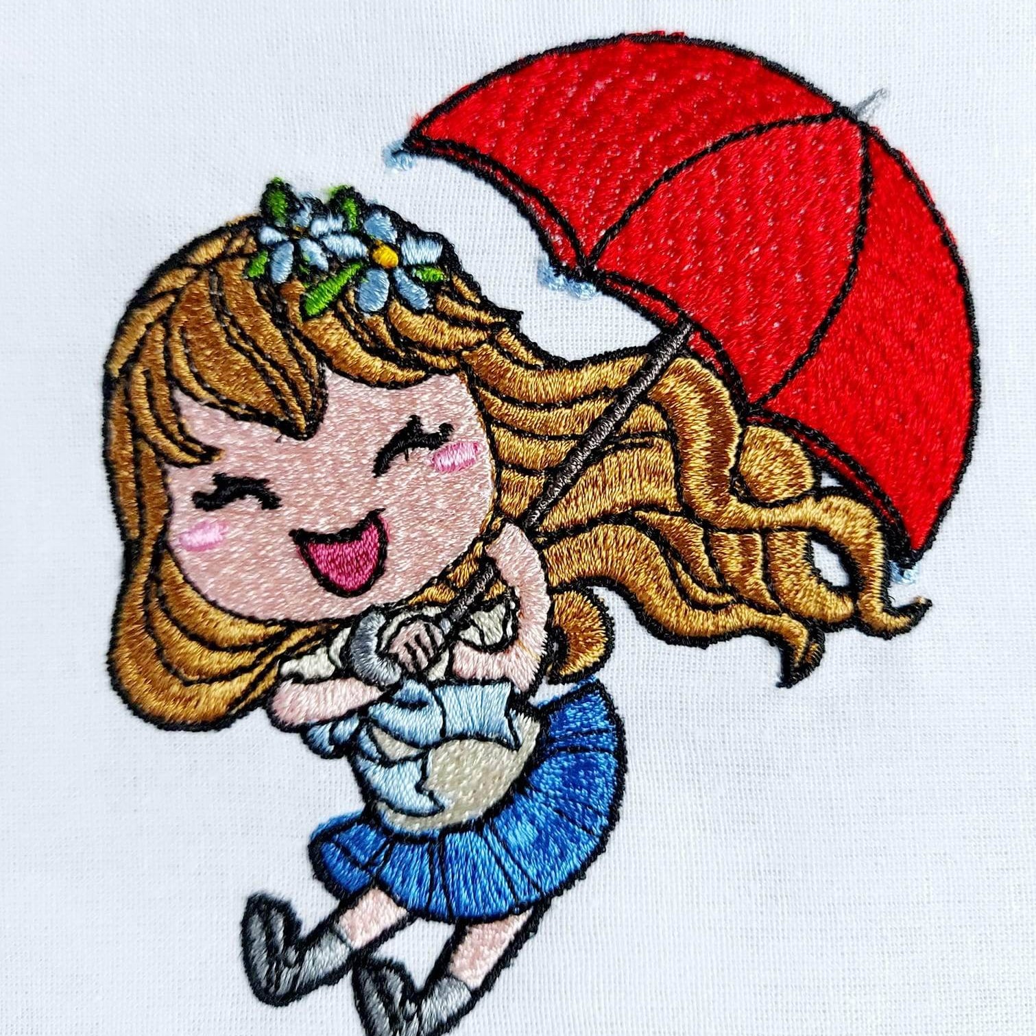 Stickdatei Mädchen mit Schirm – fröhliches Motiv für Kinder und kreative Projekte - Sewando