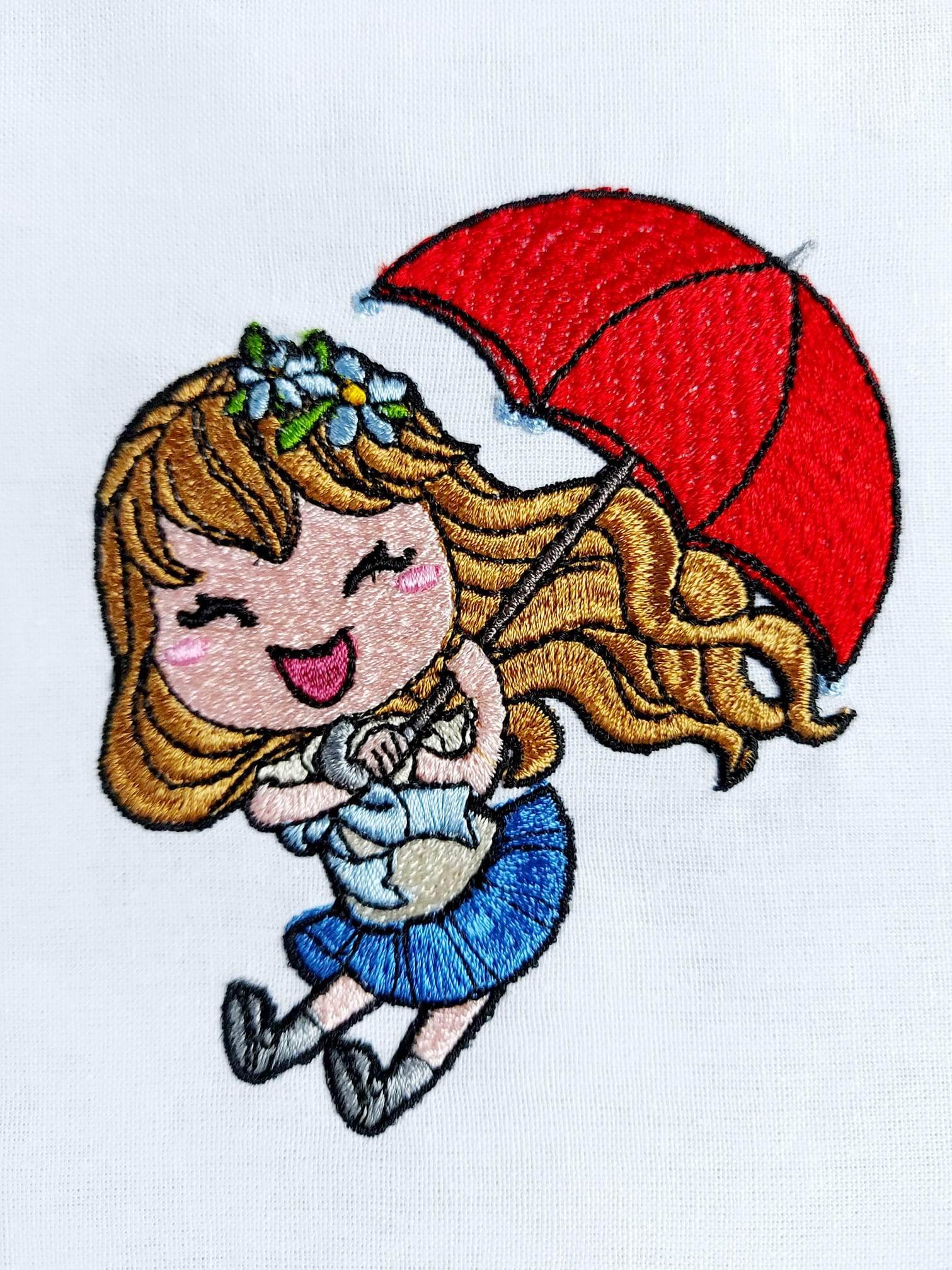Stickdatei Mädchen mit Schirm – fröhliches Motiv für Kinder und kreative Projekte - Sewando