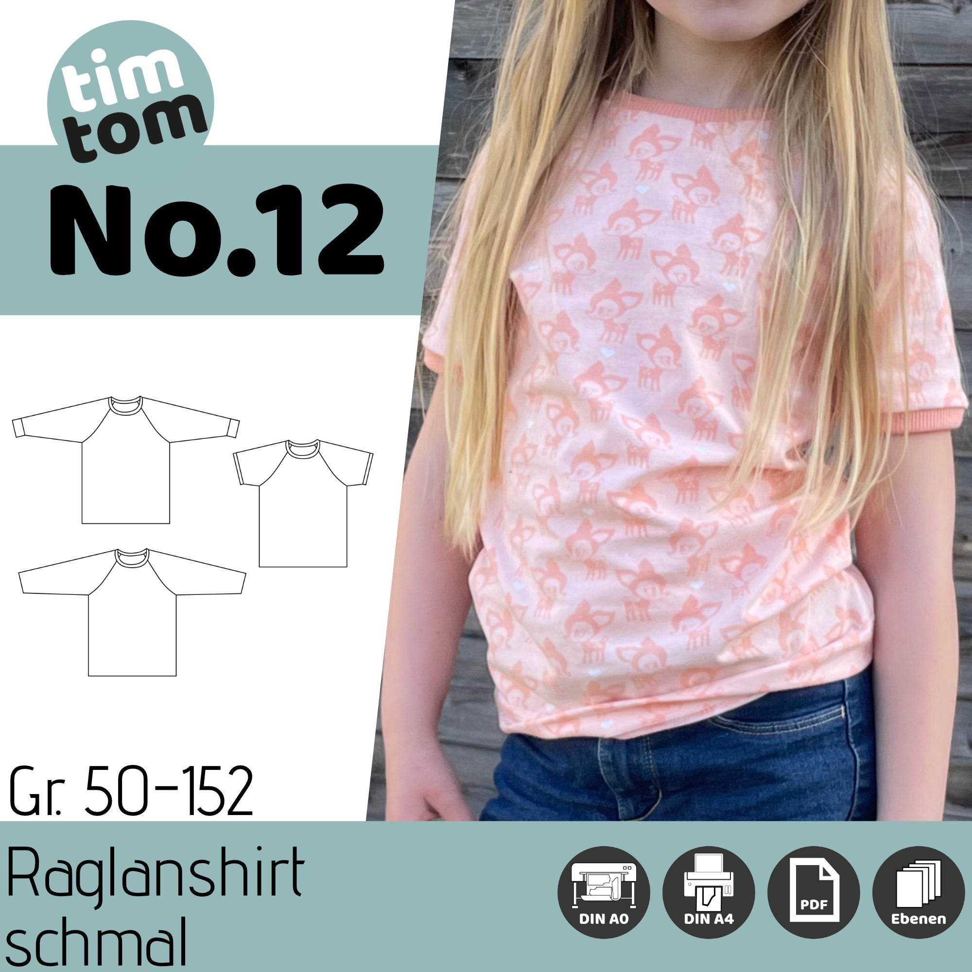 Schnittmuster timtom No.12 Raglanshirt schmal Gr. 50-152 - Sewando