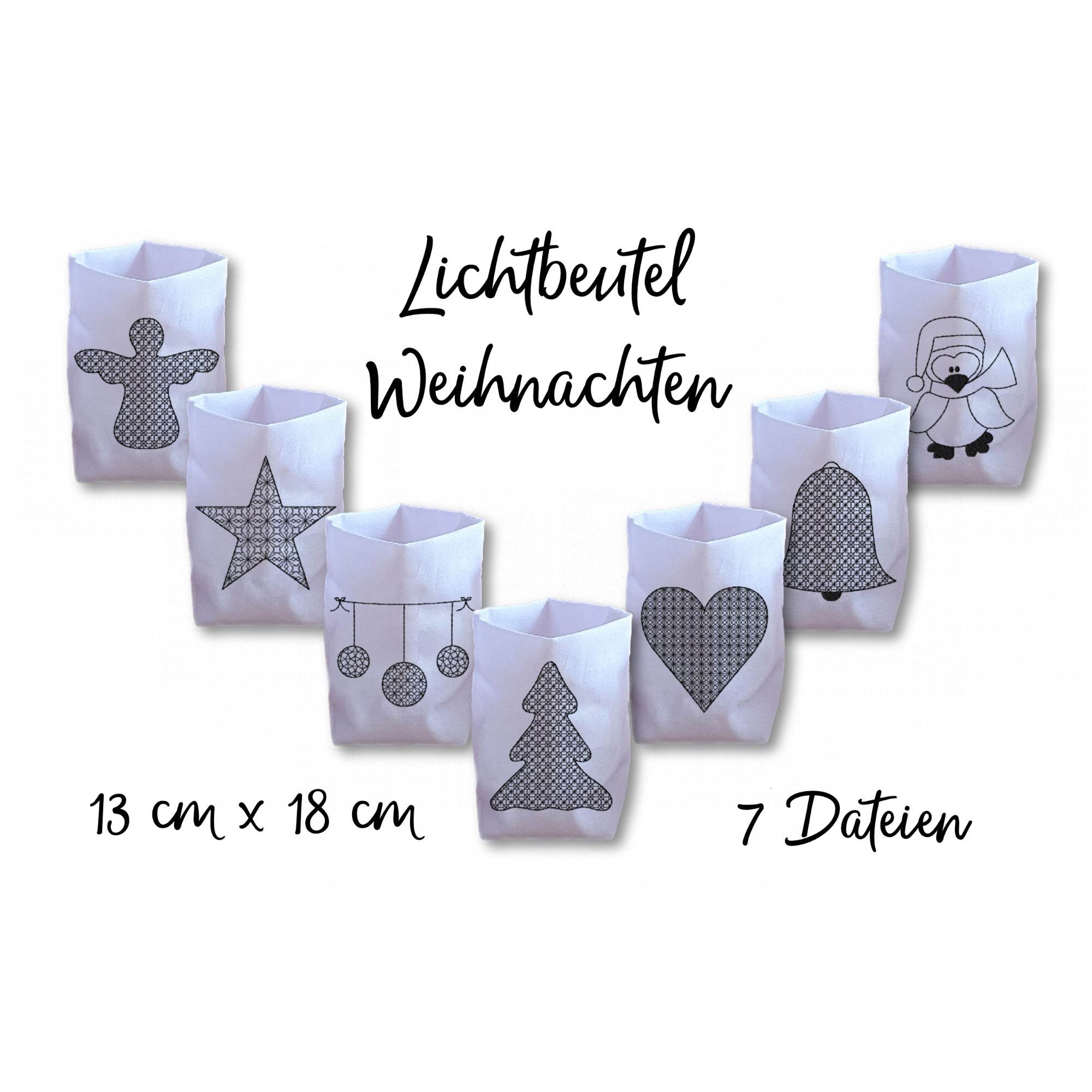 Stickdatei Lichtbeutel Weihnachten ITH 13 cm x 18 cm, sieben Dateien, Lichterbeutel, Windlicht, Teelicht - Sewando