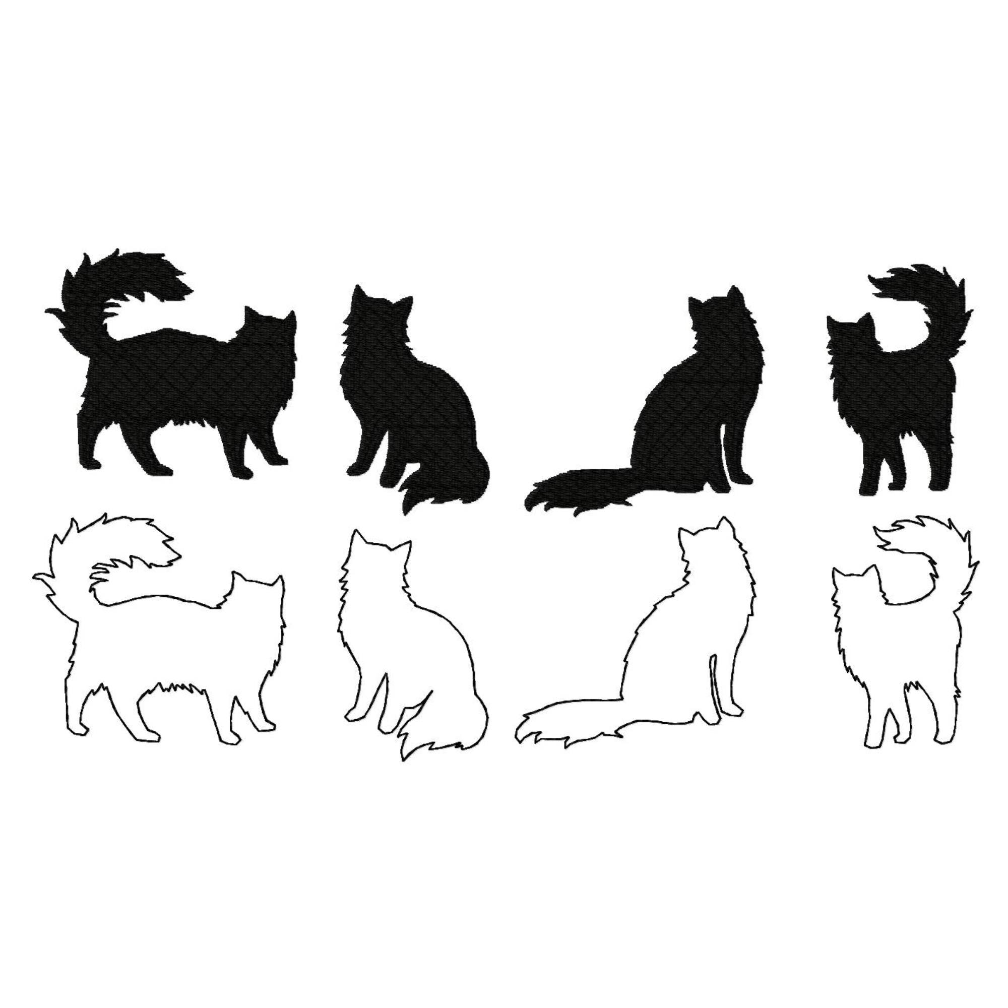Stickdatei Katzen - vier Motive, zwei Varianten, Rahmen 10x10 - Sewando
