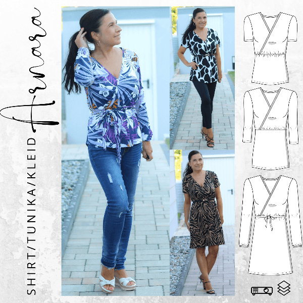 Schnittmuster PDF Ebook Shirt/Tunika ARNARA Gr. 34-54 + Kleid ARNARA Gr. 34-54 - Sewando