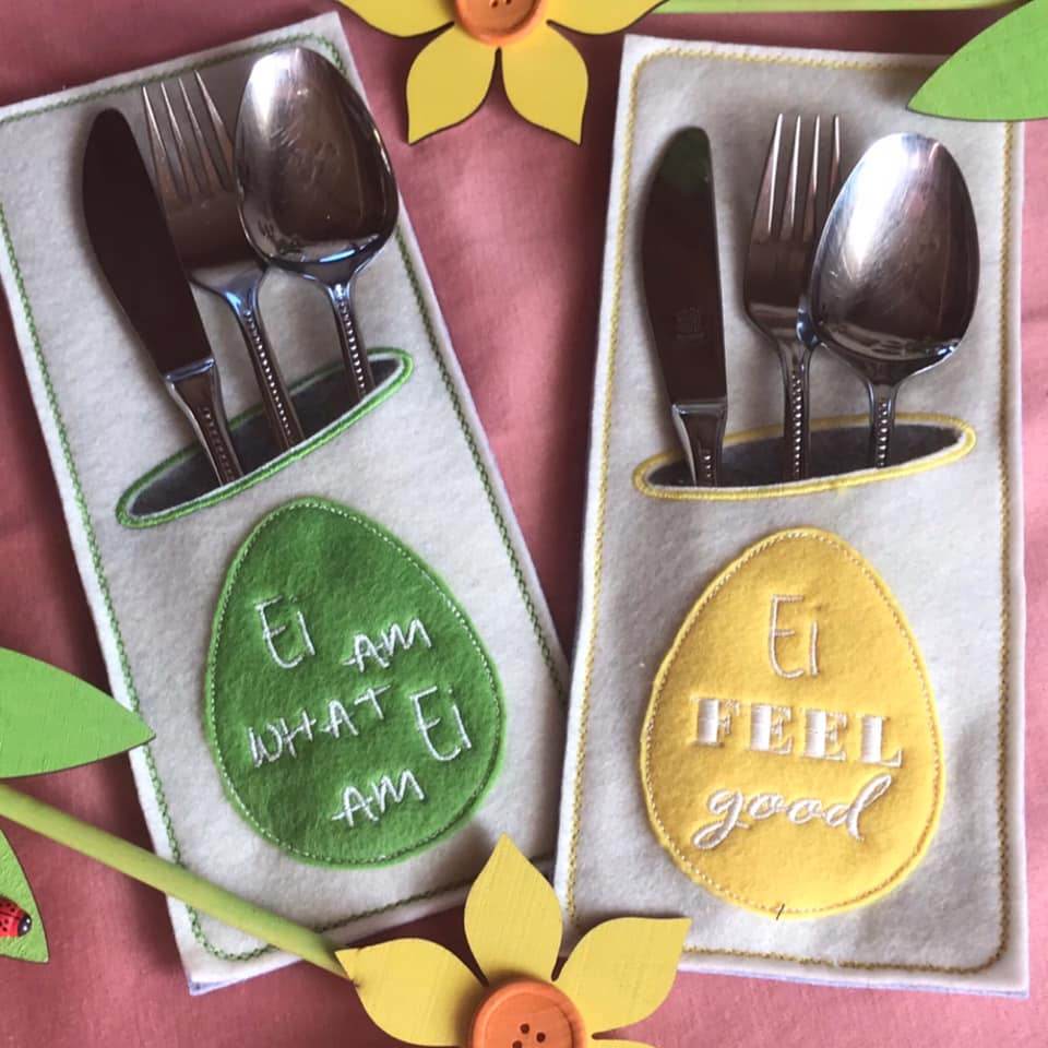 Stickdatei - Bestecktaschen Ostereier mit Sprüchen (9 Dateien) - Sewando