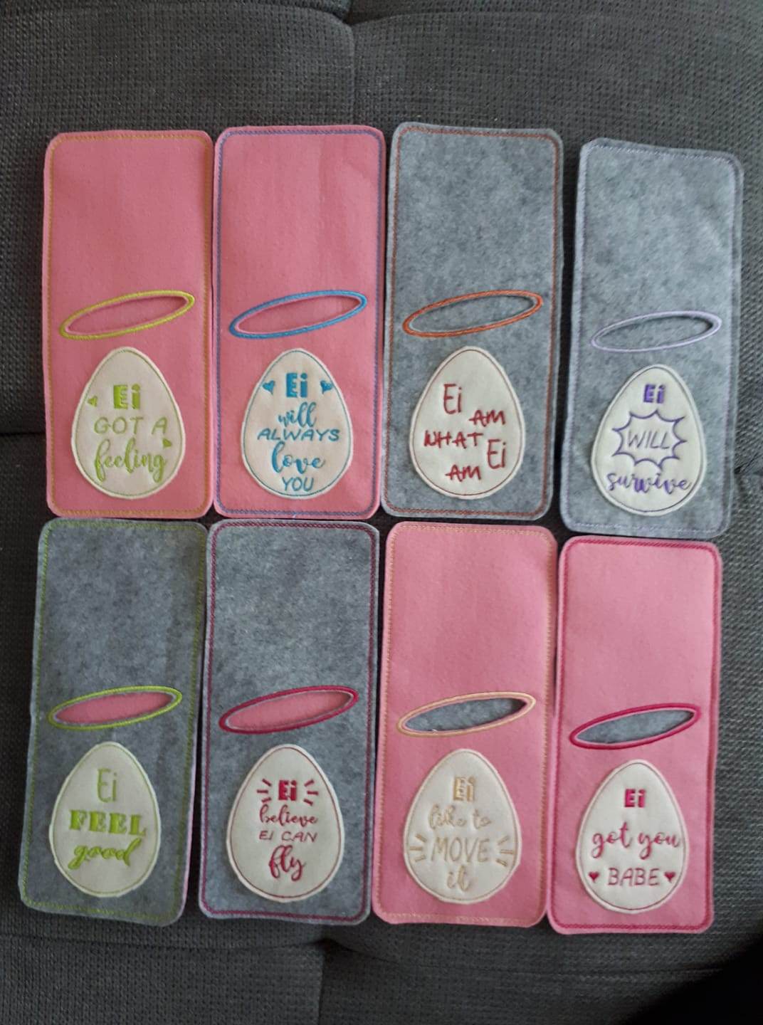 Stickdatei - Bestecktaschen Ostereier mit Sprüchen (9 Dateien) - Sewando