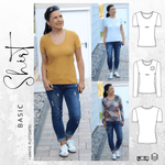 Schnittmuster BASIC Shirt Nr.1 Rundhals Gr. 32-56 + gratis Plotterdatei - Sewando