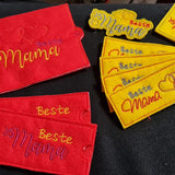 Stickdatei - Set "Beste Mama" (Schokoladenhüllen in div. Größen, Anhänger, Gutschein-Etui etc.)