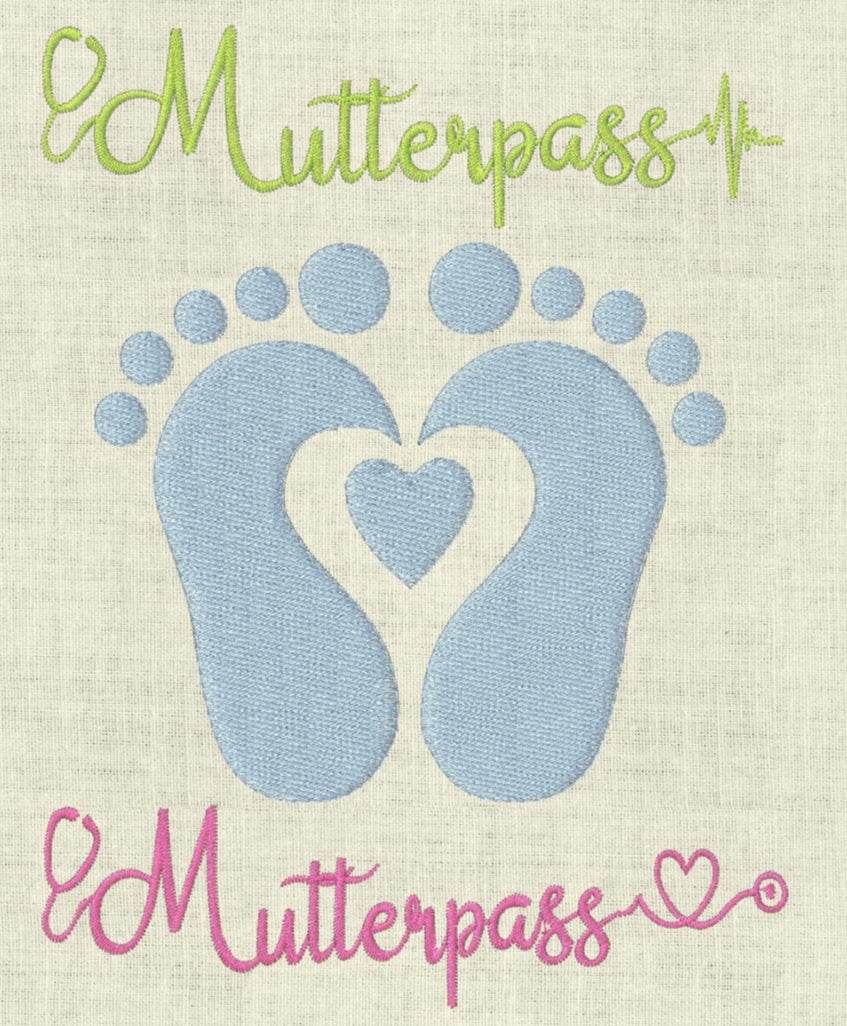 Stickdatei Mutterpass Set 620c Babyfüsse Herz Herzschlag - Sewando