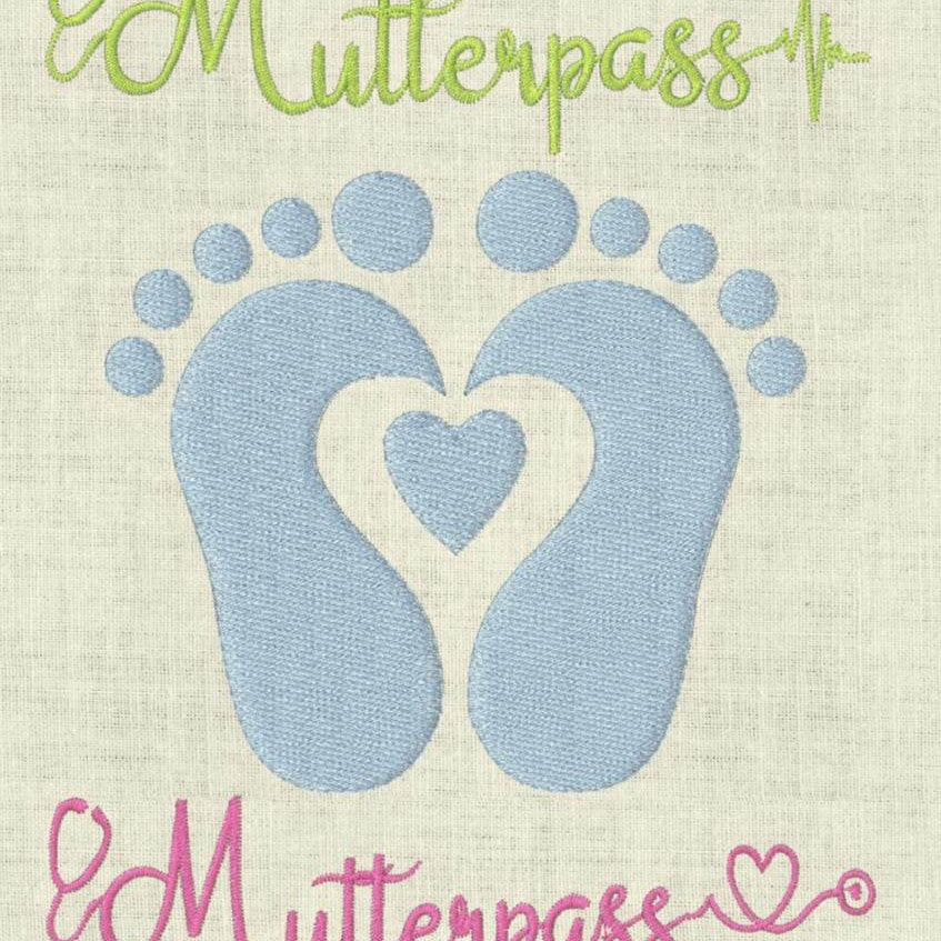 Stickdatei Mutterpass Set 620c Babyfüsse Herz Herzschlag - Sewando