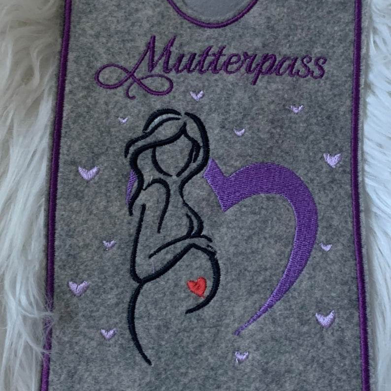Stickdatei Stickmuster Mutterpass Baby Herz Schwanger Set 365/4 - Sewando