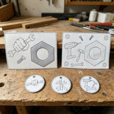 Stickdatei Werkzeug Mug Rug Schlüsselanhänger Set 2680 Vatertag