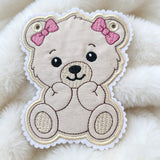 Stickdatei Teddy Bruni mit Schleifchen Wimpel / Wimpelkette Set 26109
