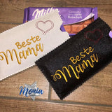 Stickdatei - Set "Beste Mama" (Schokoladenhüllen in div. Größen, Anhänger, Gutschein-Etui etc.)