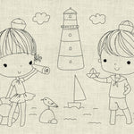Stickdatei Maritim Junge und Mädchen mit Leuchtturm Set 916 - Sewando