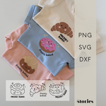 Plotterdatei „Freshly Baked“ mit Croissant, Donut und Zimtschnecke im Kawaii Stil, Baby Design zur Geburt, SVG DXF PNG