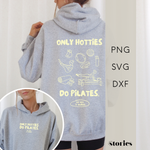 Plotterdatei „Only Hotties Do Pilates“ mit Front- und Backprint, minimalistische Line Art Illustrationen zu Pilates, Reformer, Matte, Grip Socks und Studio Zubehör, SVG DXF PNG