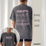 Plotterdatei „Mindful Yoga Club“ mit Front- und Backprint, minimalistische Yoga Illustrationen zu Achtsamkeit, Meditation und Selfcare, SVG DXF PNG für Schneideplotter