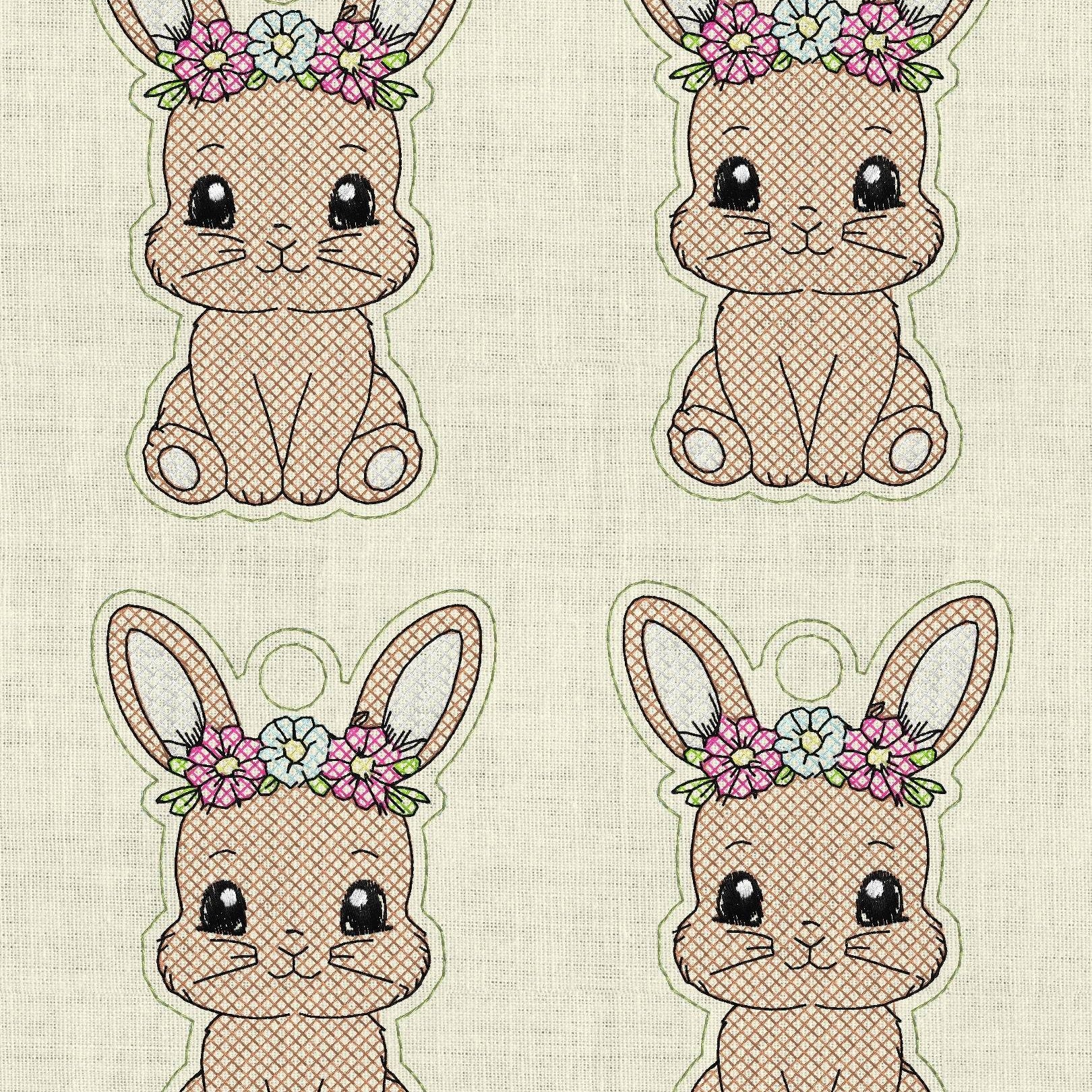 Stickdatei Hase 4 mit Blumen Schlüsselanhänger Set 2513 - Sewando