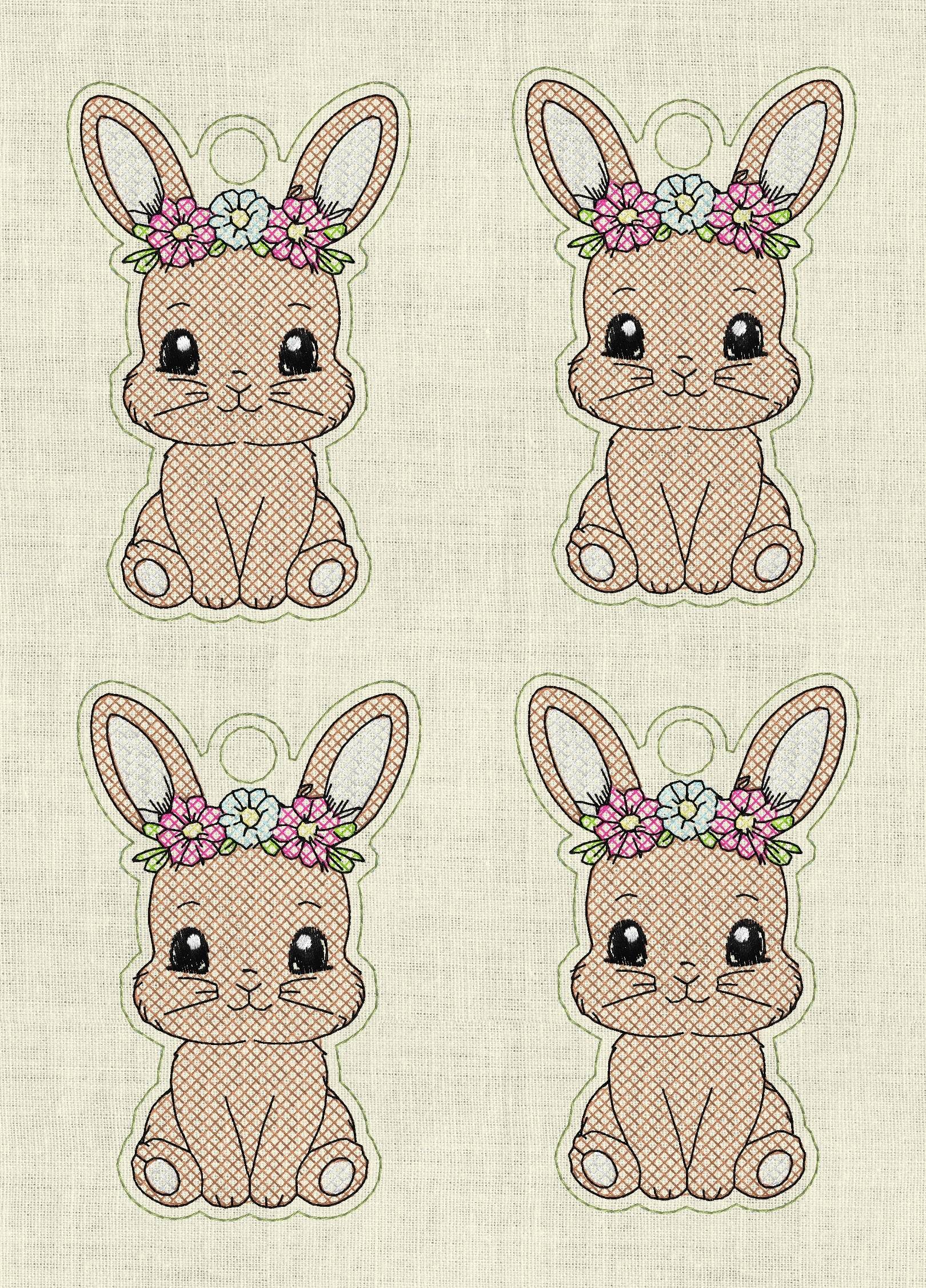 Stickdatei Hase 4 mit Blumen Schlüsselanhänger Set 2513 - Sewando