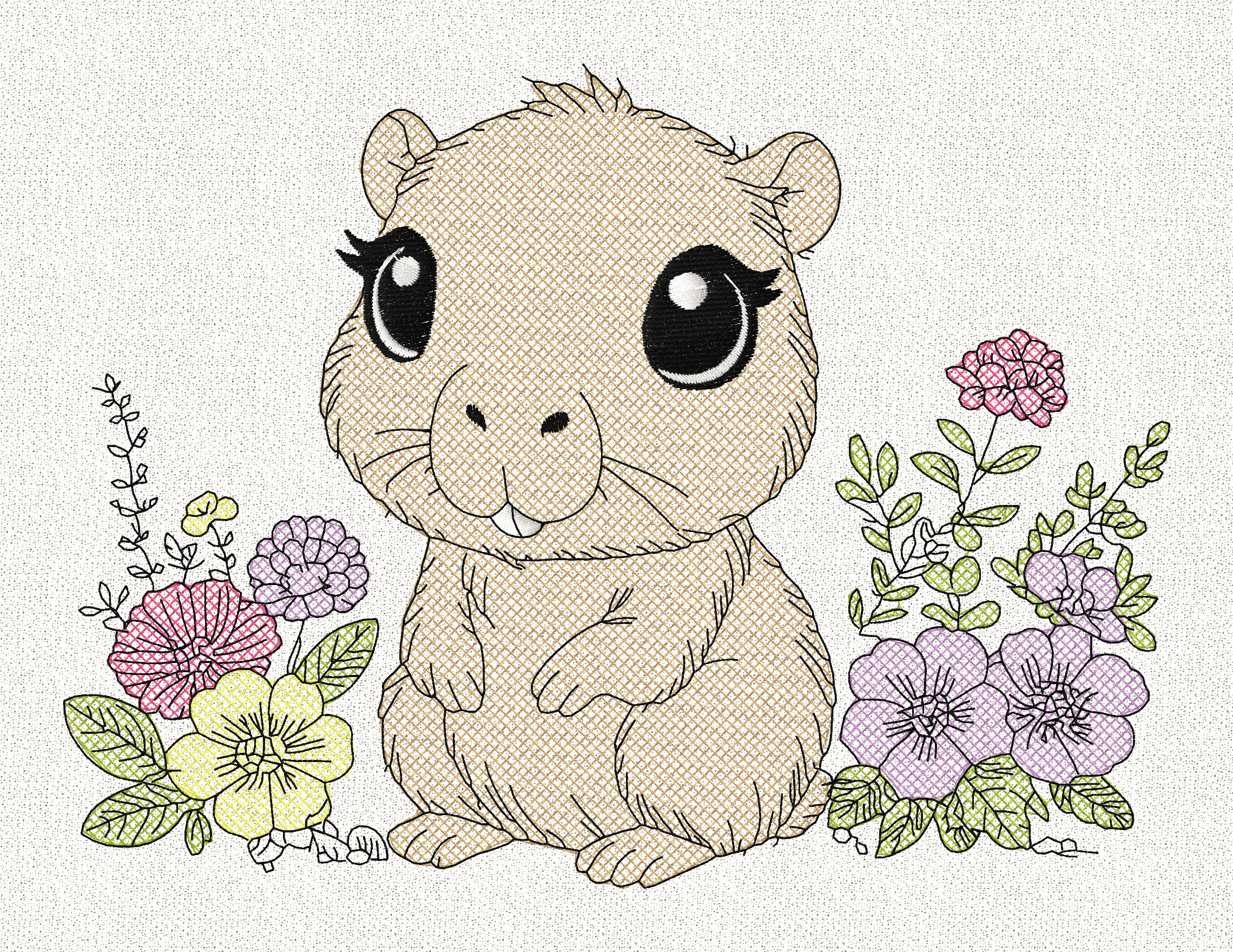 Stickdatei Capybara mit Blumen Set 2517 - Sewando