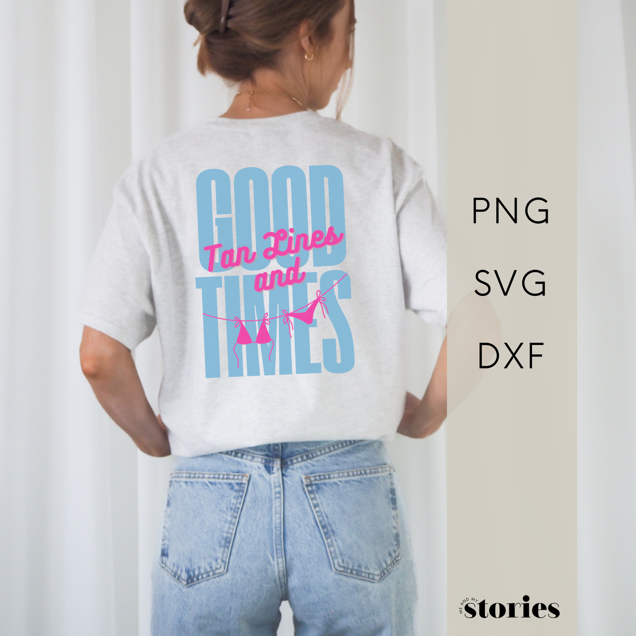 Plotterdatei „Tan Lines & Good Times“ mit sommerlichem Schriftzug und Bikini Line Art Motiv, Beach Vibes Design, SVG DXF PNG
