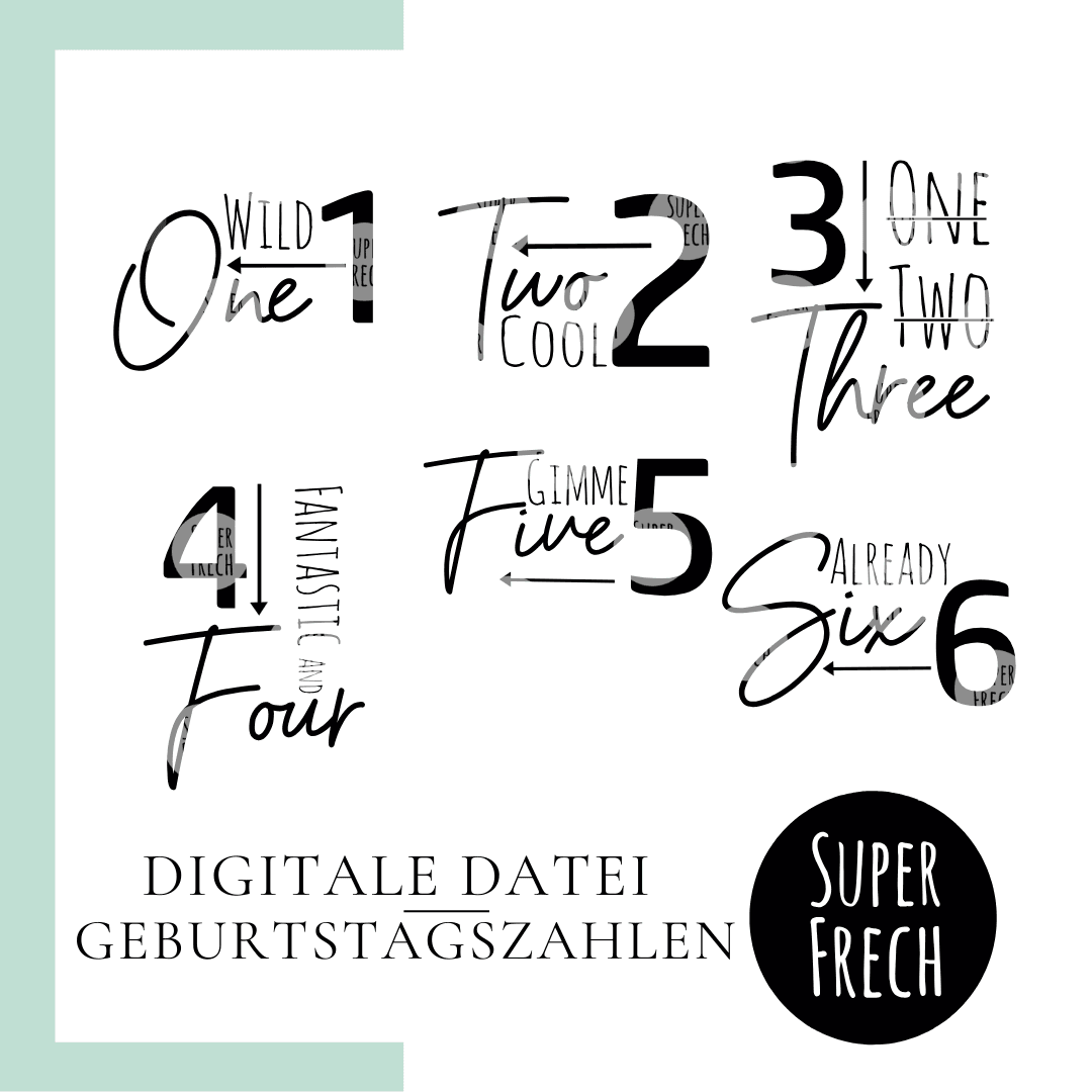 Plotterdatei - Coole Geburtstagszahlen 1-6 Jahre - Sewando