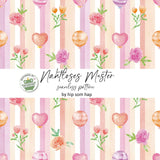 Luftballons Streifen No. 3 – Nahtloses digitales Stoffmuster mit Aquarell-Ballons & Blüten (JPG, 30 x 30 cm, 300 DPI)