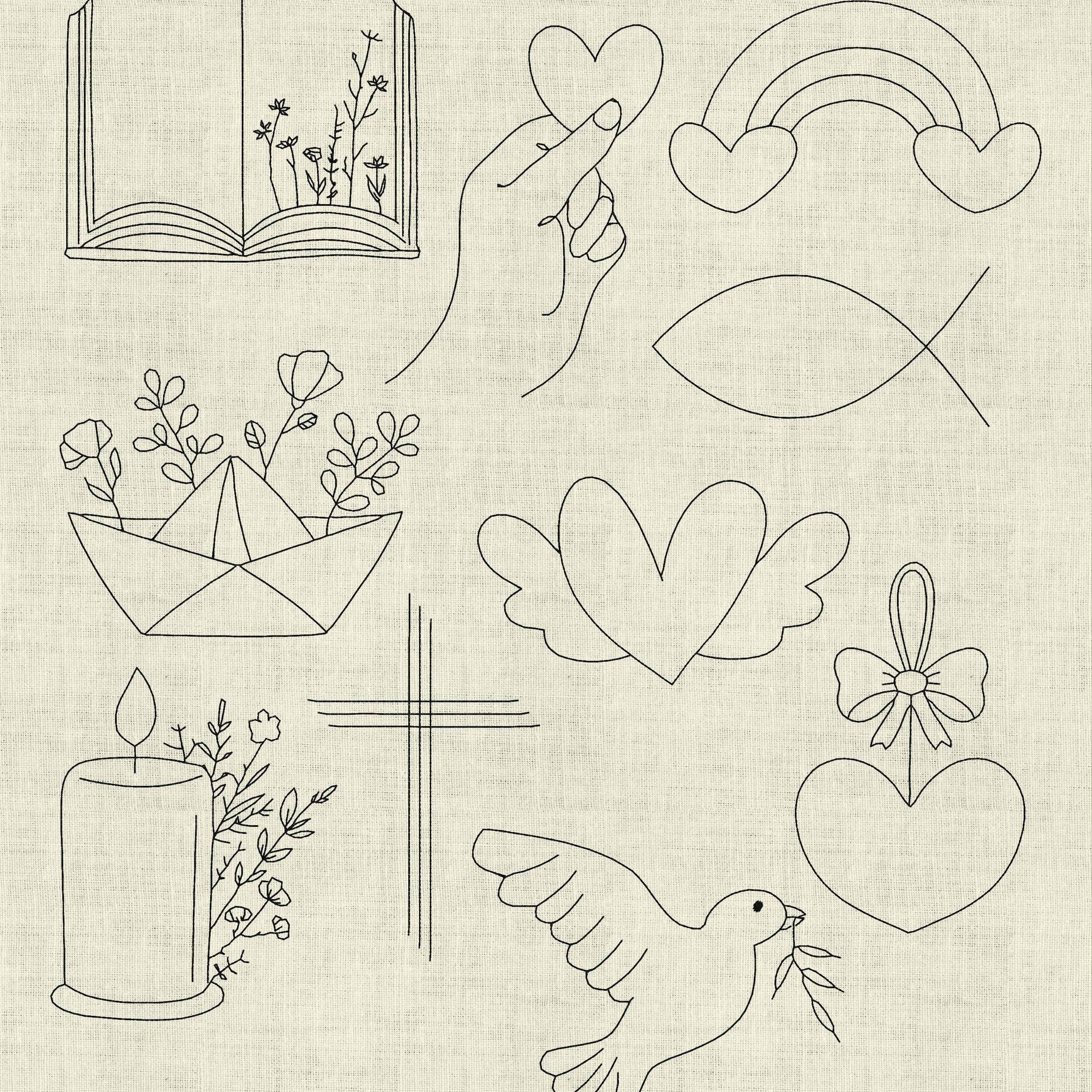 Stickdatei Taufe Kommunion Hochzeit Line Art Doodle Set 951 - Sewando